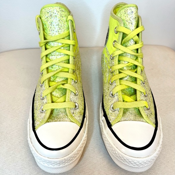 Converse Glitter Flame High Tops. Neon Yellow. Rare Mismatched Pair - Picture 3 of 11